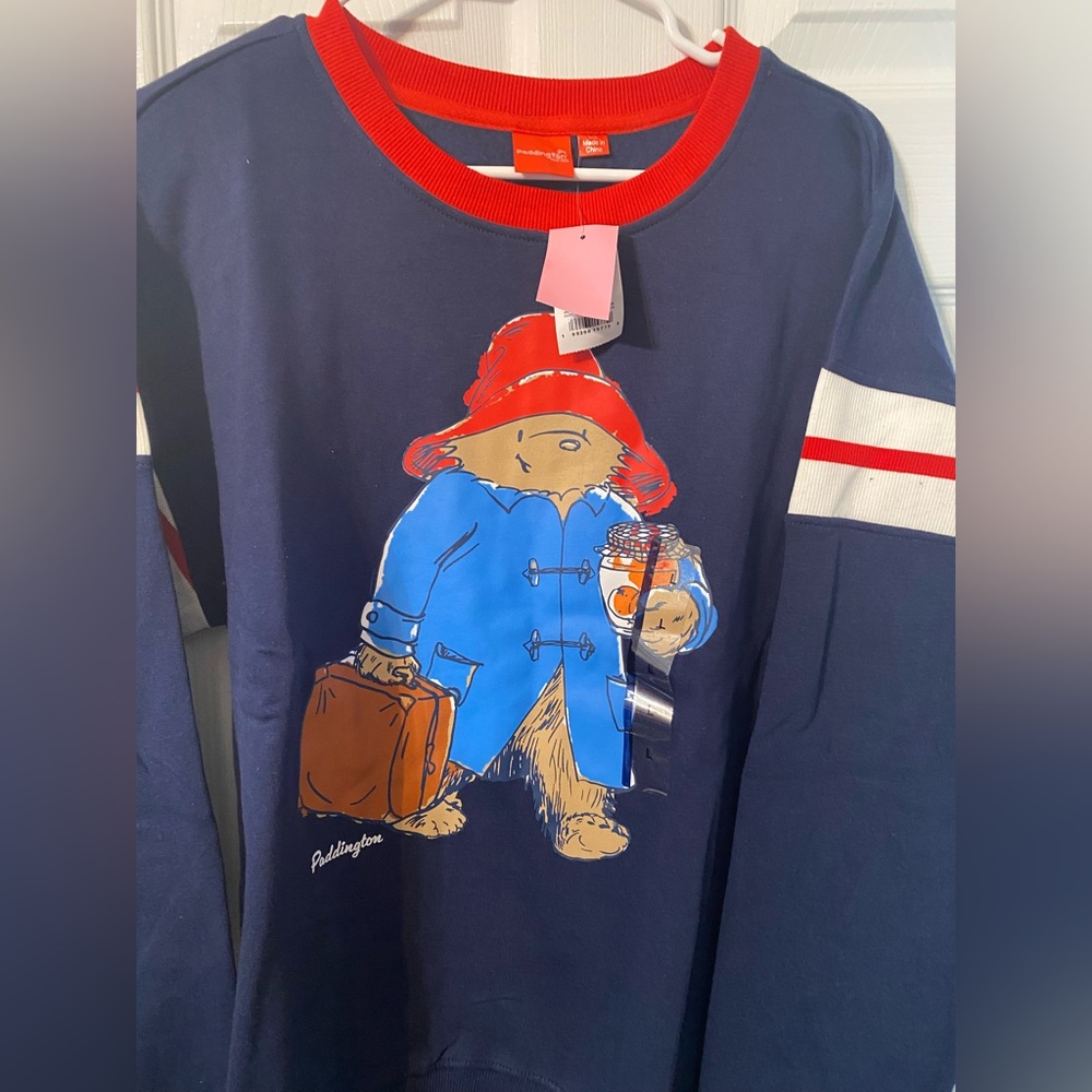 Paddington Bear women Navy Sweatshirt with Red and White Stripes NWT Large - Picture 2 of 4